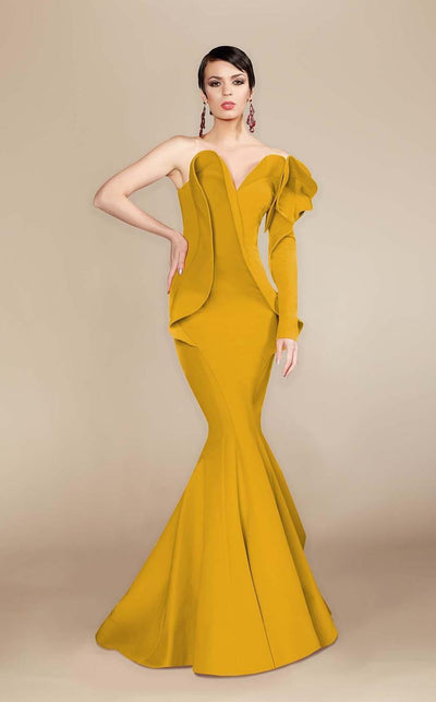 MNM Couture - 2327 Ruffled Sweetheart Mermaid Dress in Yellow