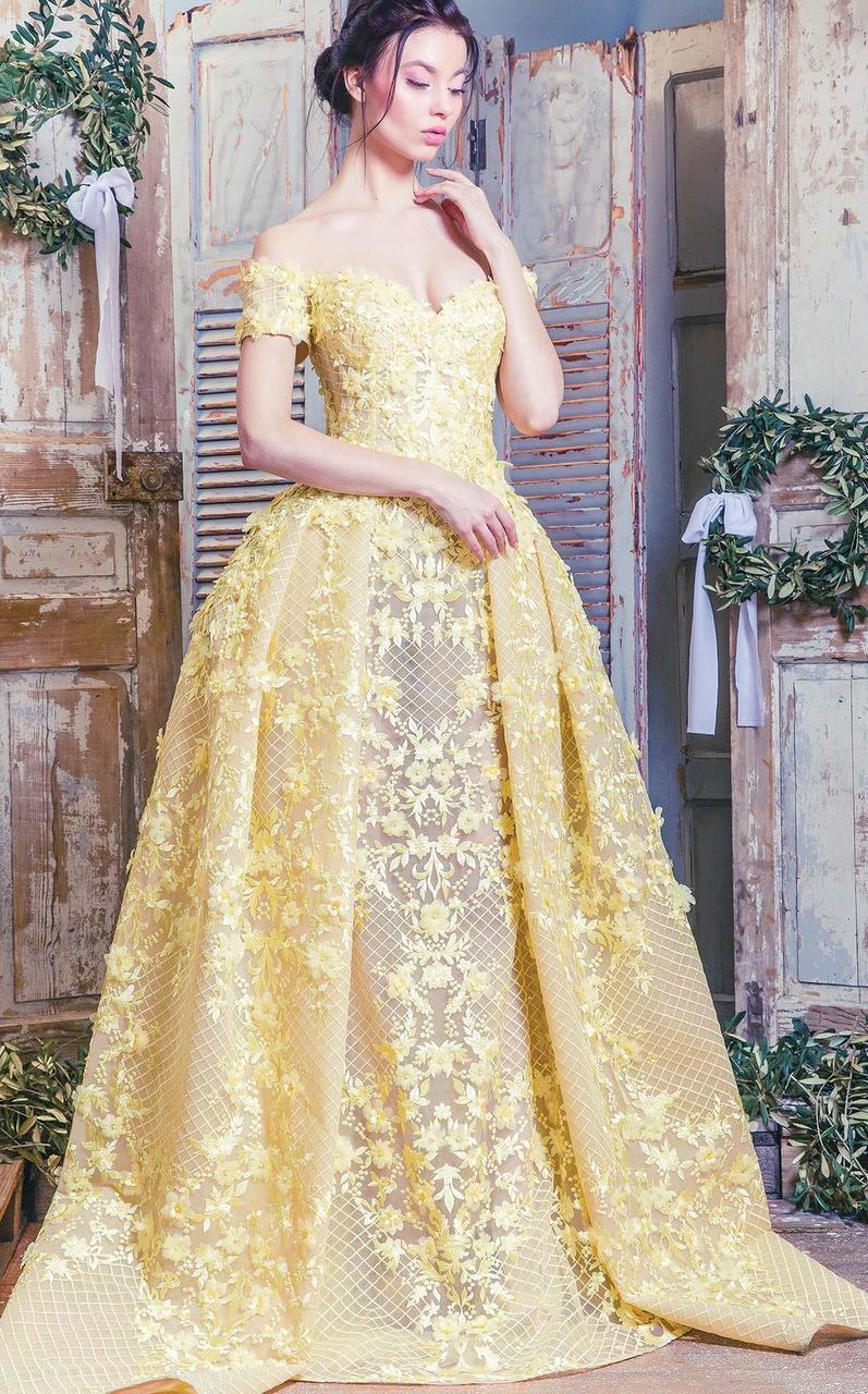 MNM Couture - Embroidered Sweetheart Ballgown K3496 in Yellow