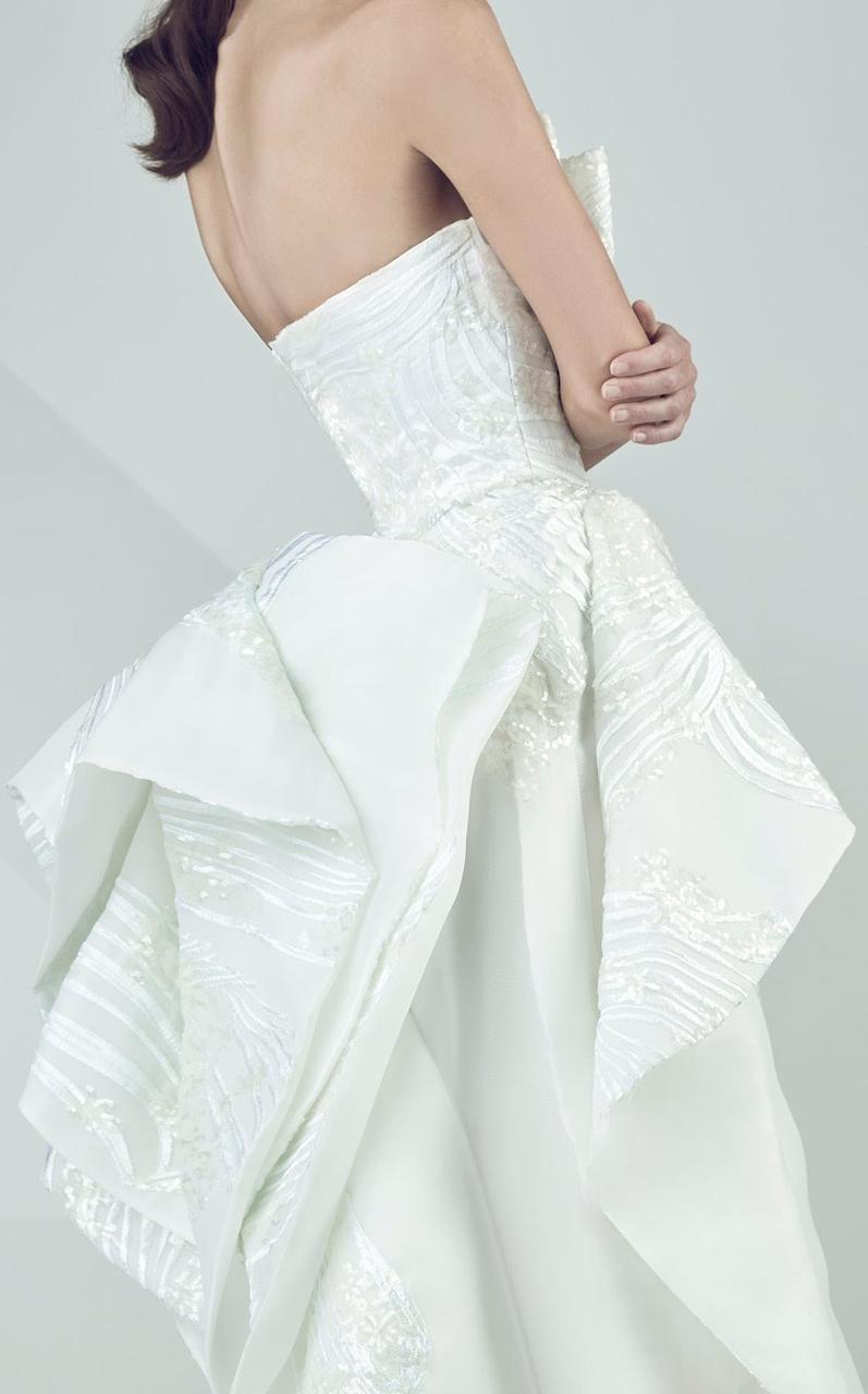 MNM Couture - Strapless Ruffled Empire Long Gown G0691 in White