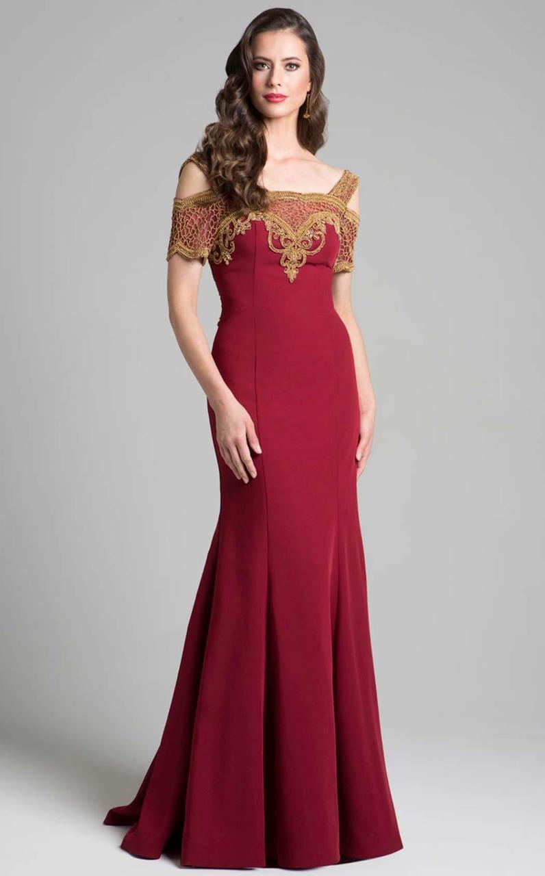 Lara Dresses - 33199 Wide Shoulder Straps Mermaid Gown In Red