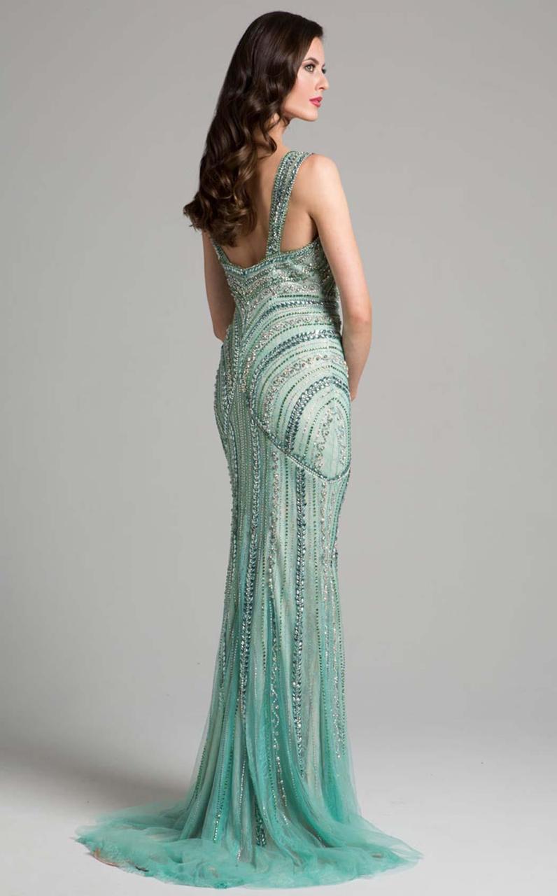 Lara Dresses - 33201 Sparkling Beaded Sheath Long Gown In Green