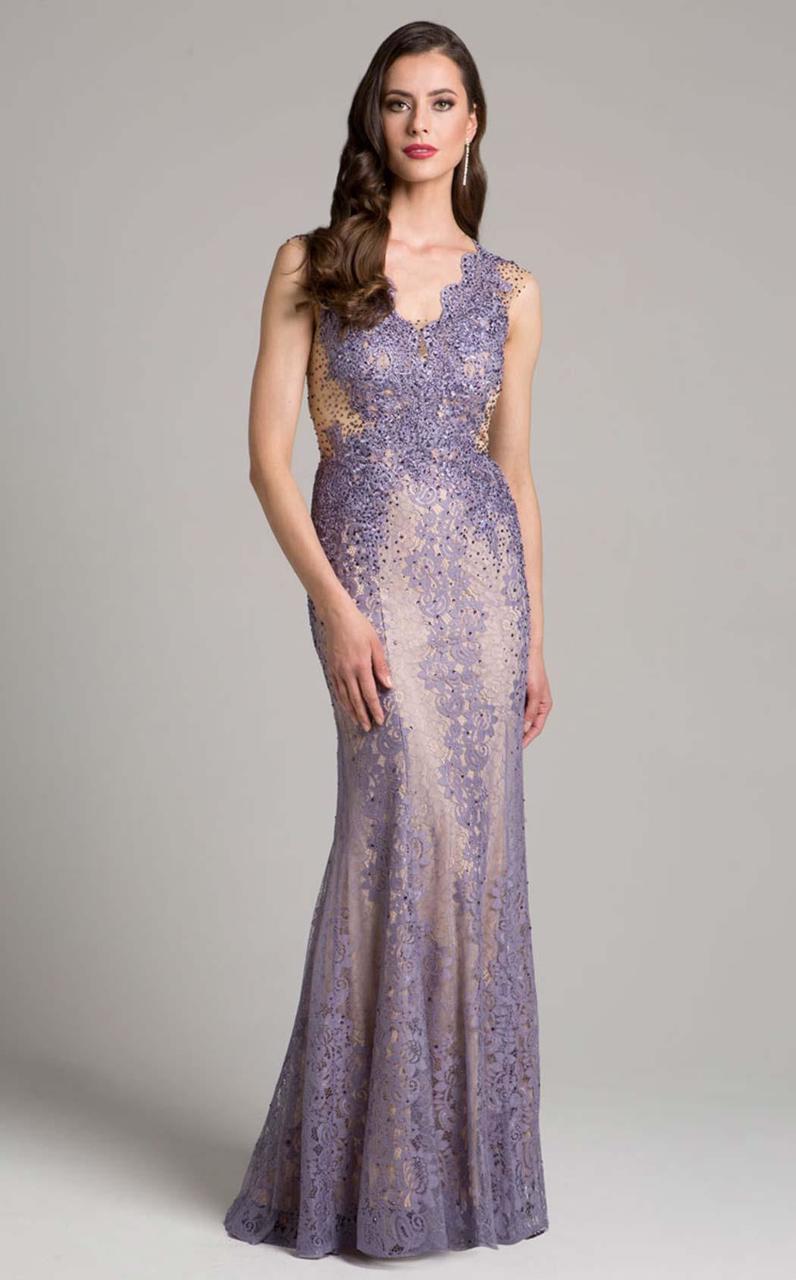 Lara Dresses - 33231 Scalloped V-neck Sheath Dress In Purple