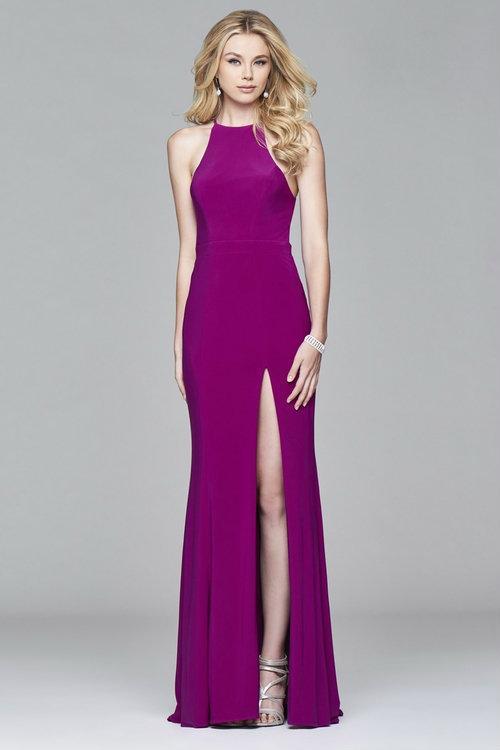 Faviana - 7976 Halter Neck Jersey Trumpet Dress  in Purple