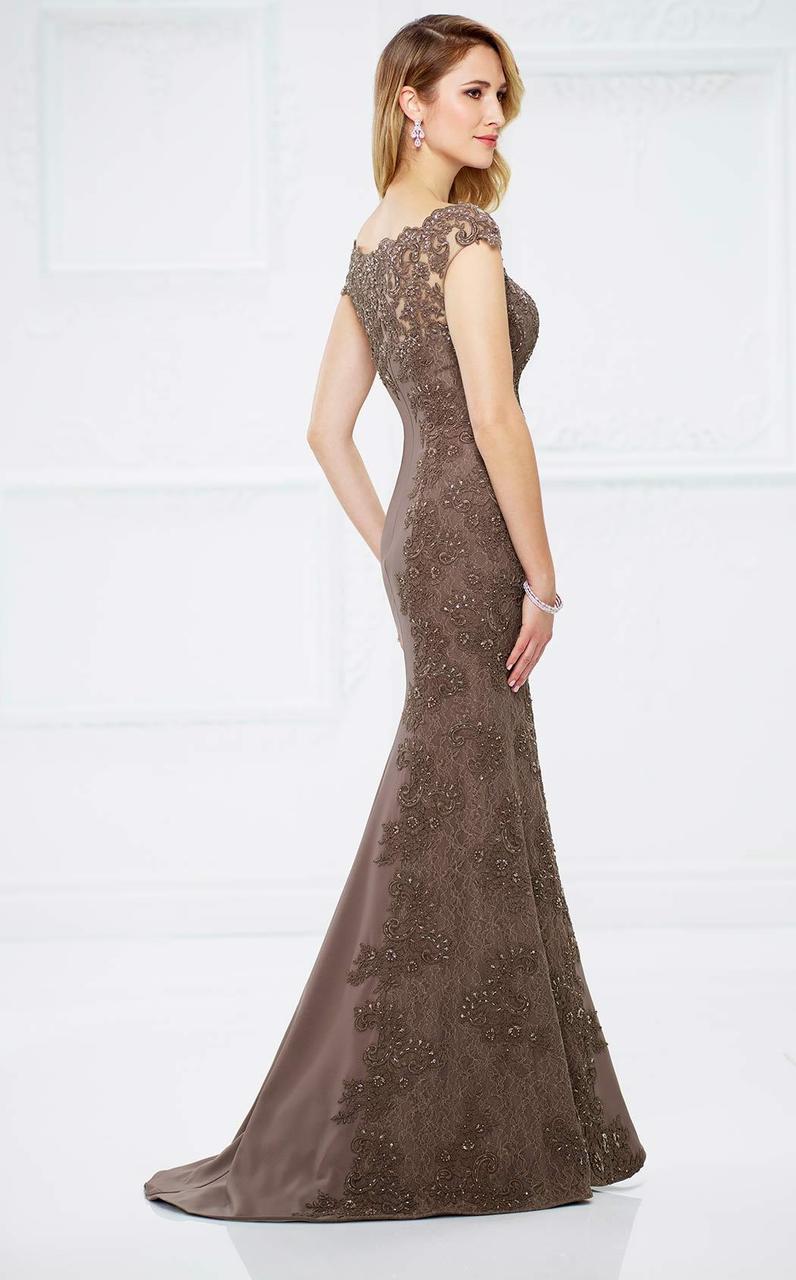 Montage by Mon Cheri - 217948 Bateau Beaded Lace Illusion Evening Gown in Brown