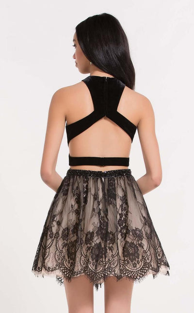 Alyce Paris - 2646 Velvet and Lace Two Piece Cocktail Dress in Black and Neutral