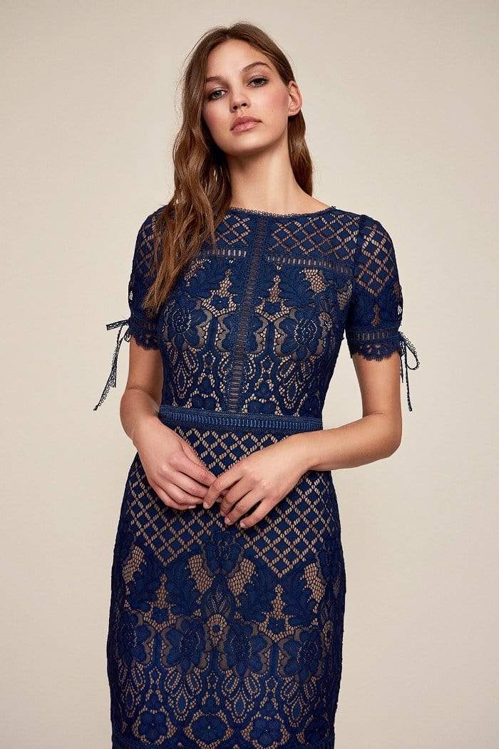 Tadashi Shoji - Lace Applique Bateau Sheath Dress Semi Formal