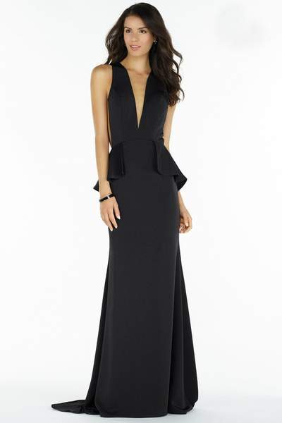 Alyce Paris - 8002 Plunging Neck Peplum Styled Evening Gown In Black