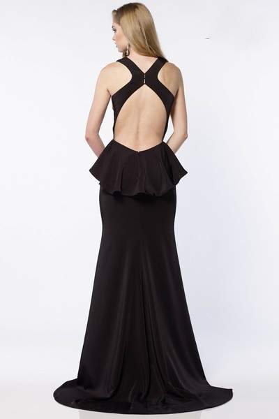 Alyce Paris - 8002 Plunging Neck Peplum Styled Evening Gown - 1 pc Black In Size 4 Available