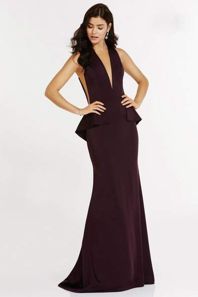 Alyce Paris - 8002 Plunging Neck Peplum Styled Evening Gown - 1 pc Black In Size 4 Available