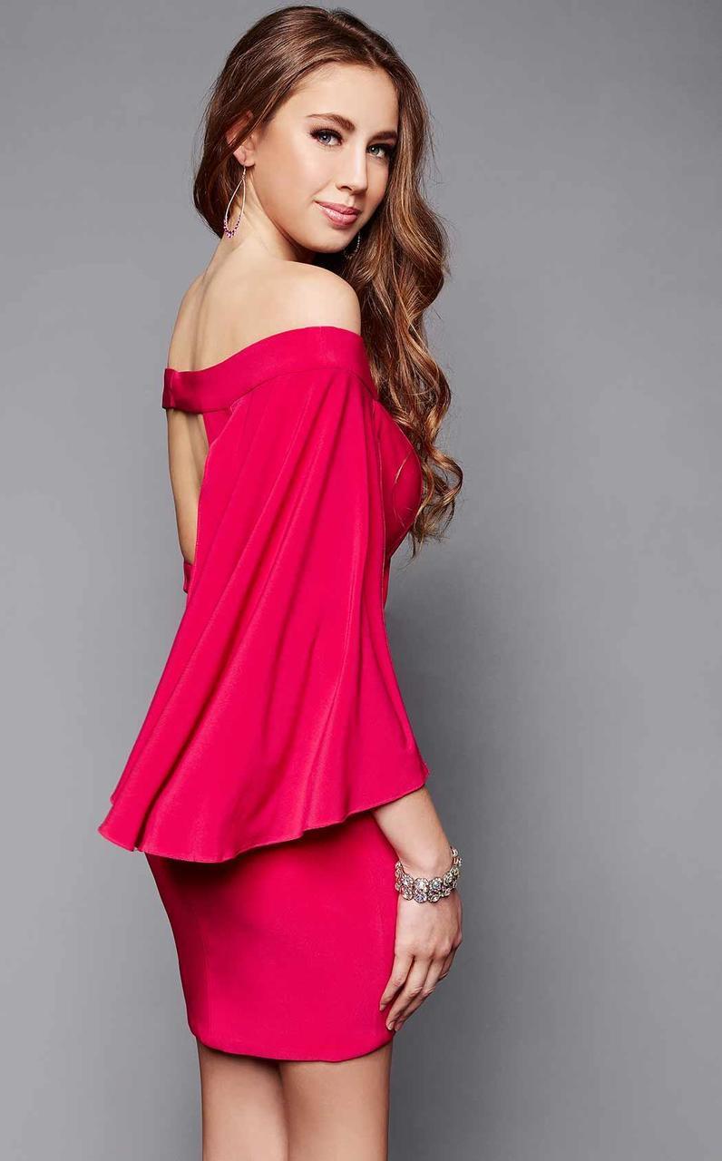 Clarisse - 3355 Cape Sleeved Off-Shoulder Dress in Pink