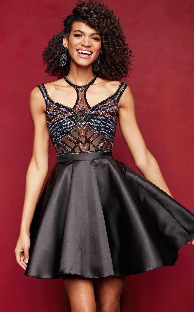 Clarisse - 3360 Unique Beaded Cocktail Dress in Black