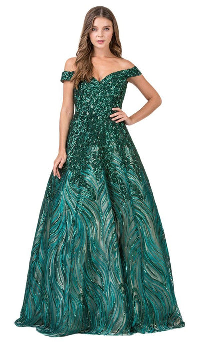 Eureka Fashion - Fully Sequined Off-Shoulder Ballgown 8007 In Green