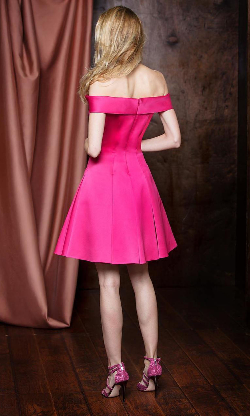 Colors Dress - Off Shoulder A-line Cocktail Dress 1738SC In Pink