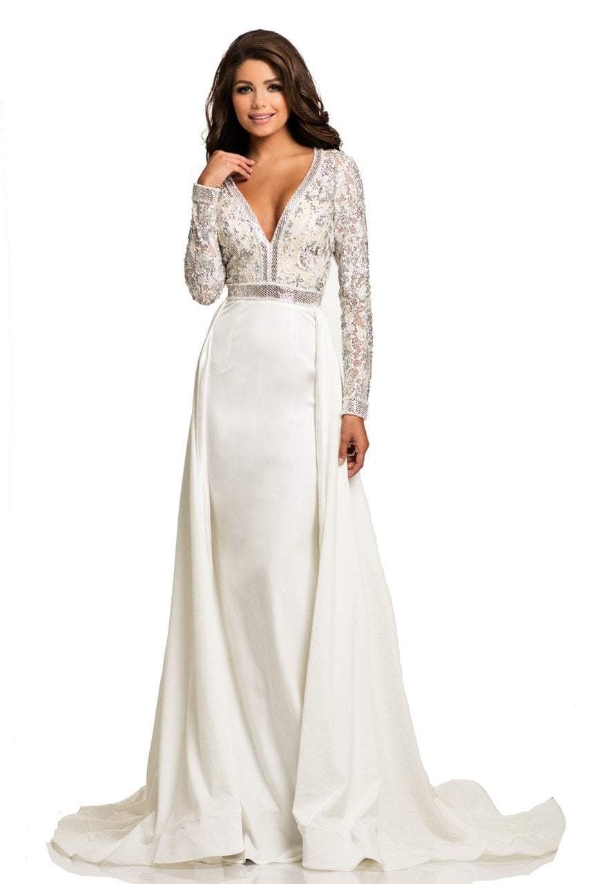 Johnathan Kayne - 8013 Embellished Lace Velvet Gown in White