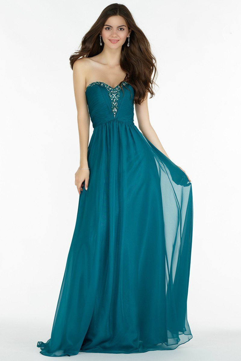 Alyce Paris Strapless Ruched A-Line Evening Dress 8022 In Emerald