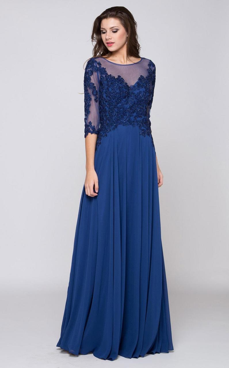 Marsoni by Colors - Embellished Scoop Evening Dress M157 in Blue