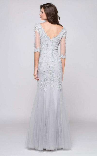 Illusion Quarter Sleeve Lace Trumpet Gown M162 in Grey