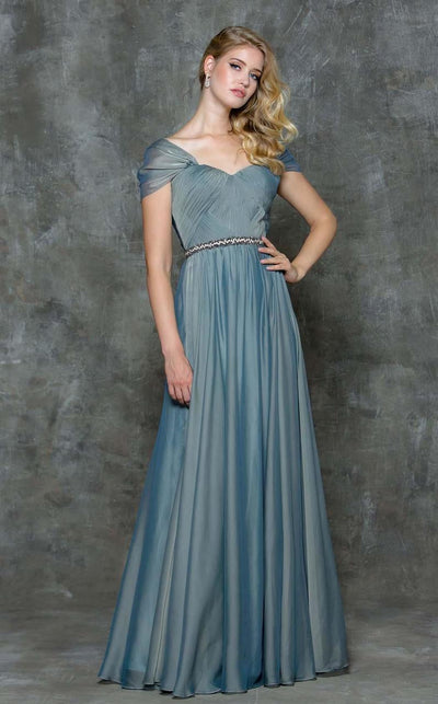 Marsoni by Colors - M172 Grecian Chiffon A-Line Gown in Blue
