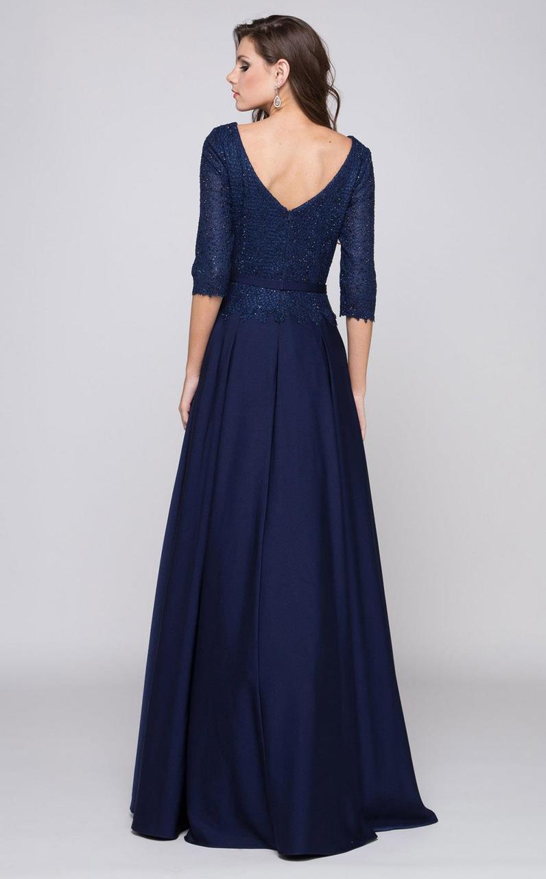 Marsoni by Colors - M182 Classic Lace Quarter Sleeve Gown in Blue