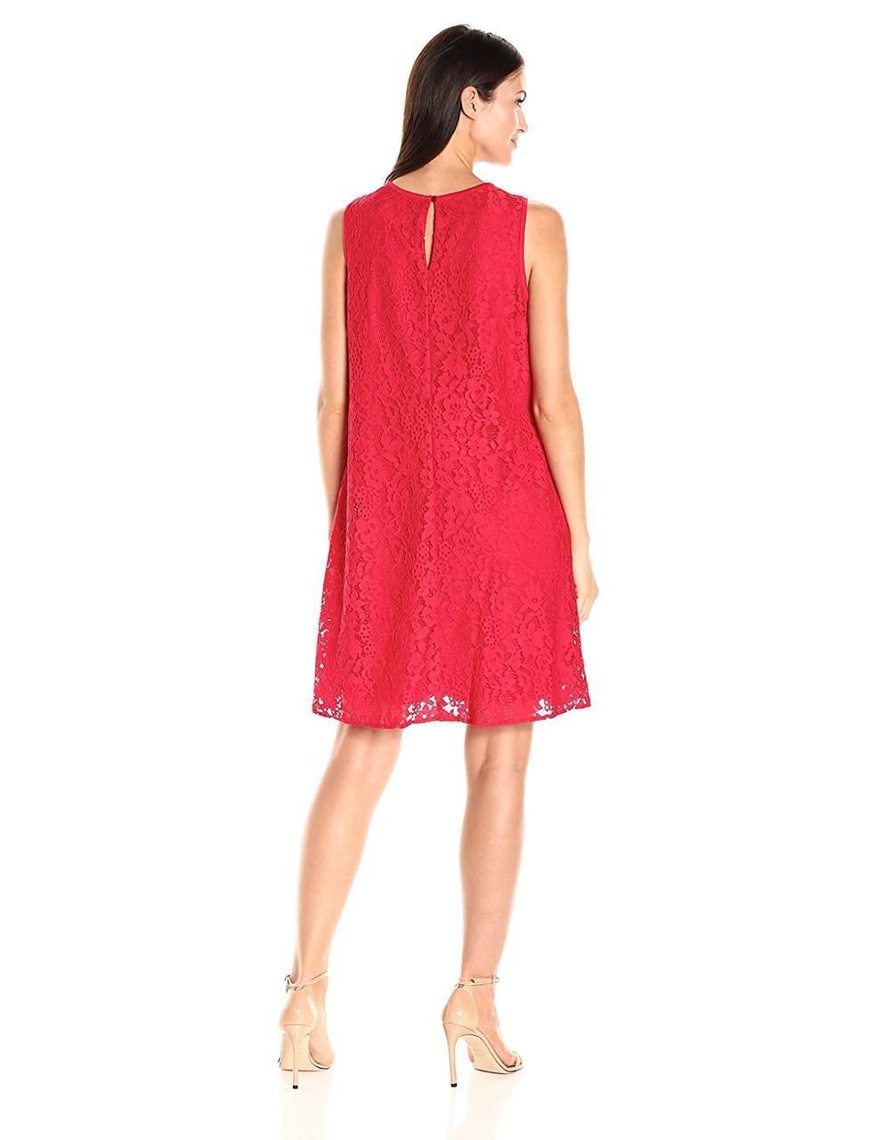 Nine West - 10647202 Sleeveless Floral Lace Cocktail Dress in Red