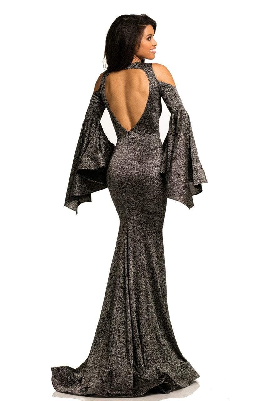 Johnathan Kayne - 8111 Bell Sleeve Glitter Knit Gown in Black
