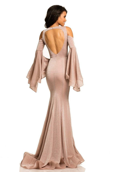 Johnathan Kayne - 8111 Bell Sleeve Glitter Knit Gown in Pink