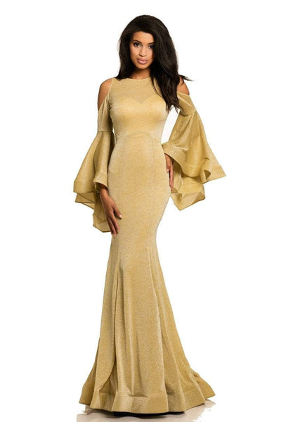 Johnathan Kayne - 8111 Bell Sleeve Glitter Knit Gown in Yellow