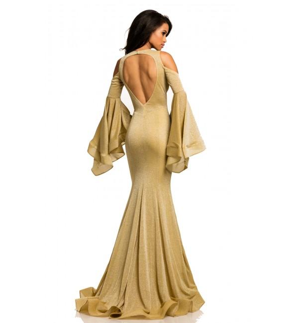 Johnathan Kayne - 8111 Bell Sleeve Glitter Knit Gown in Yellow