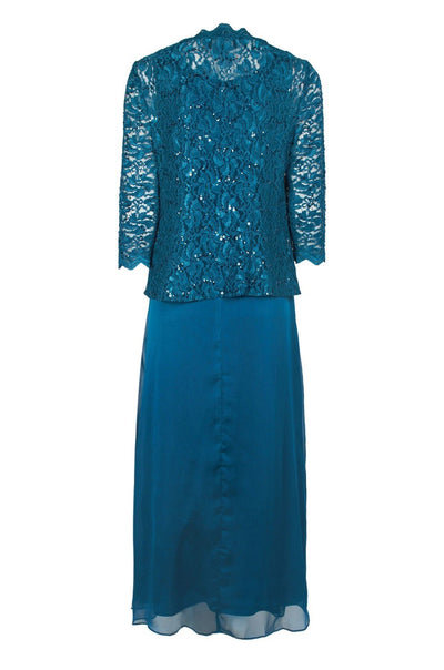 Alex Evenings - 81122131 Two-Piece Sequined Lace Dress with Jacket In Blue