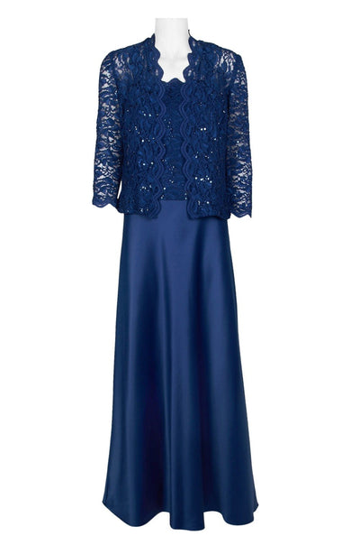 Alex Evenings - 81122152 Lace Bodice Long A-Line Dress with Jacket In Blue