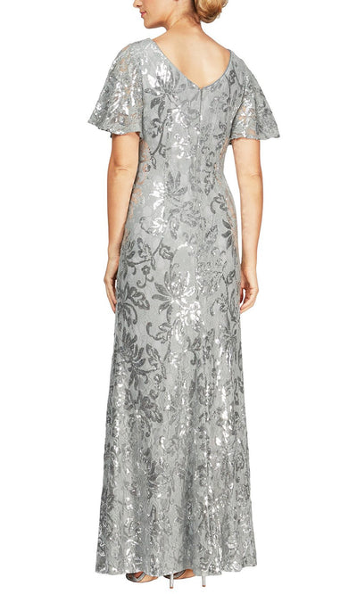 Alex Evenings - 81122312 Long Butterfly Sleeve Sequin Lace Dress In Silver