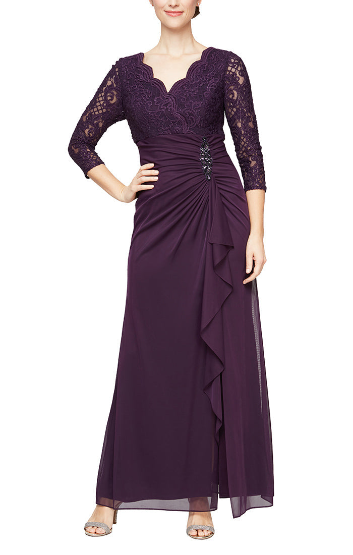Alex Evenings 82122469 - Formal Lace-Made High Waist Evening Gown In Purple and Black