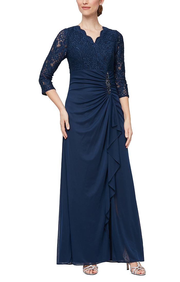Alex Evenings 82122469 - Formal Lace-Made High Waist Evening Gown In Blue and Black
