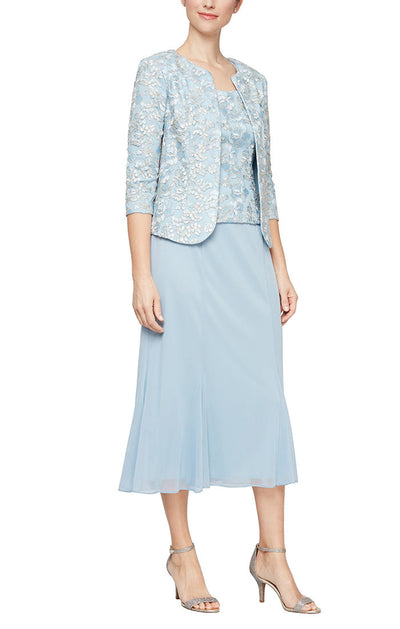 Alex Evenings 81171364 - Three Piece Embellished Modest Dress In Blue and White