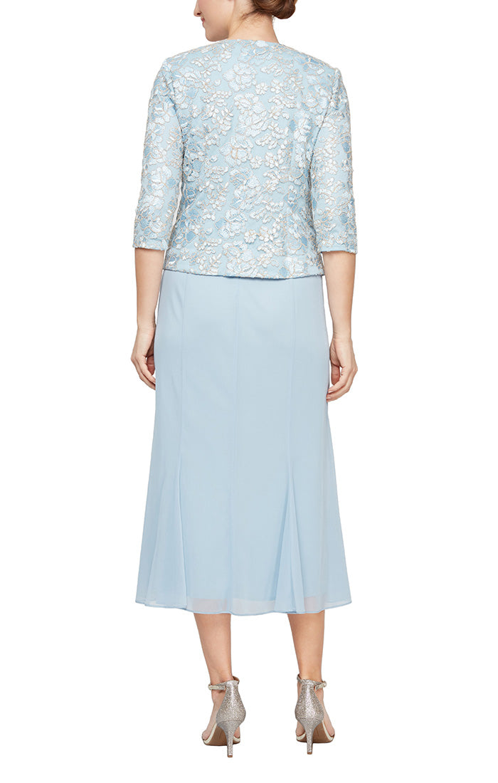 Alex Evenings 81171364 - Three Piece Embellished Modest Dress In Blue and White
