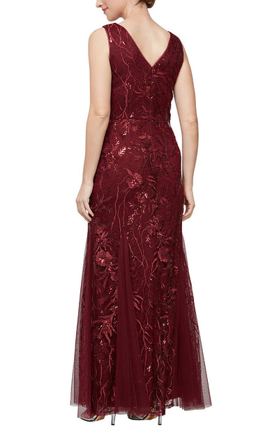Alex Evenings 81171409 - Floral Embroidered V Neck A-line Gown In Red