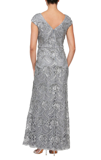 Alex Evenings 8217922 - Cap Sleeve Embroidered Evening Dress In Gray