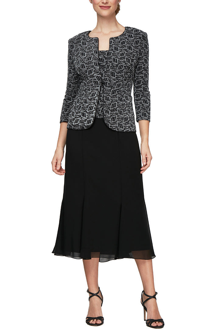 Alex Evenings 8227549 - Square Neck Formal Dress With Jacket In Black and White