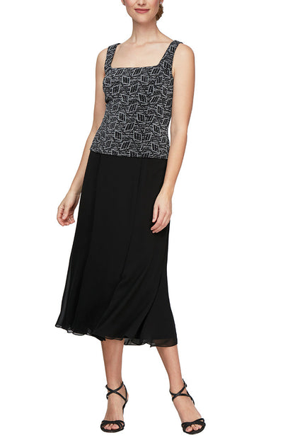 Alex Evenings 8227549 - Square Neck Formal Dress With Jacket In Black and White