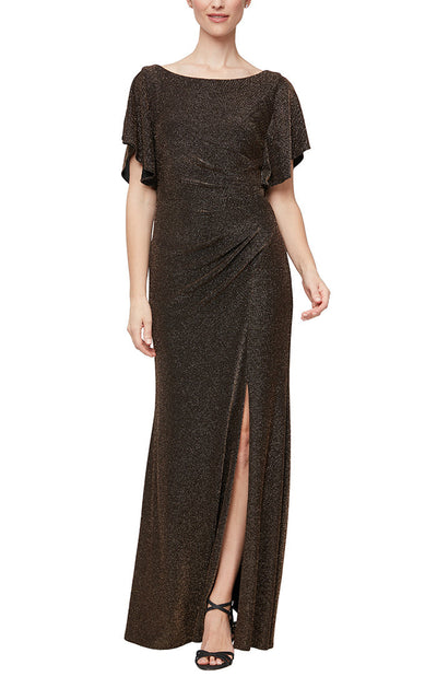 Alex Evenings 8227630 - Flutter Sleeves Metallic Evening Gown In Black and Gold