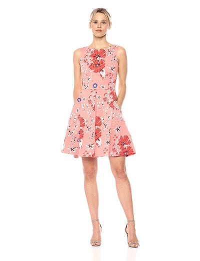 Taylor - 9757MJ Floral Print Short A-Line Dress In Pink and Floral