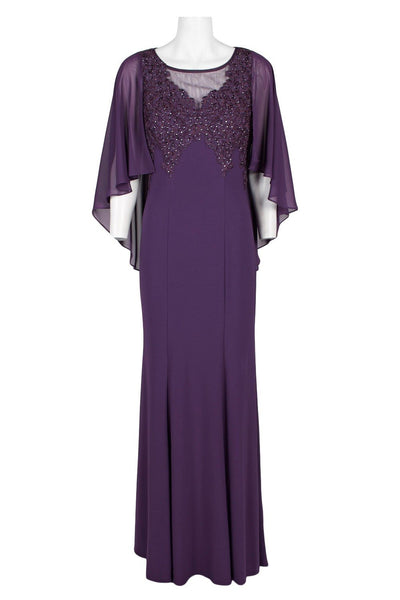 Alex Evenings - 81351472 Jeweled Cape Sleeve Flutter Chiffon Dress In Purple
