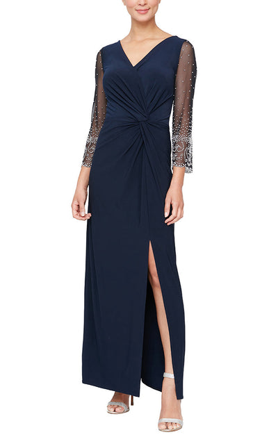 Alex Evenings 84351595 - V- Neck Knotted Evening Gown In Blue