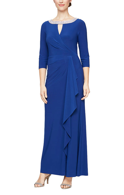 Alex Evenings 82351602 - Beaded Accent Bateau Evening Gown In Blue