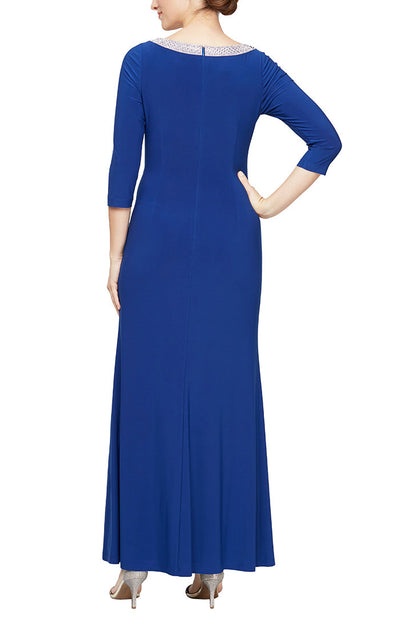 Alex Evenings 82351602 - Beaded Accent Bateau Evening Gown In Blue