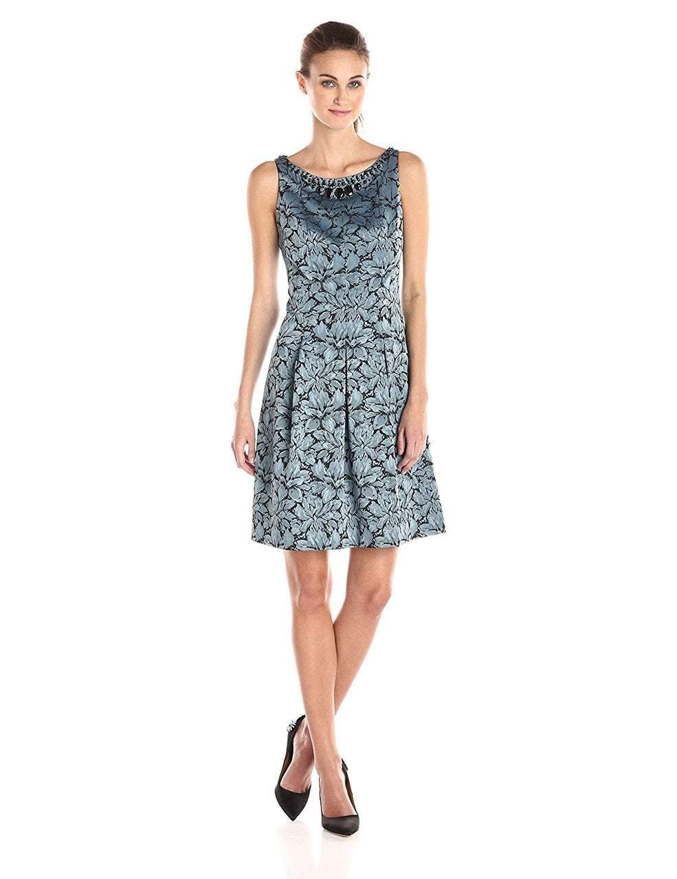 Adrianna Papell - Floral Print Jacquard Short Dress 15252820 in Floral and Blue