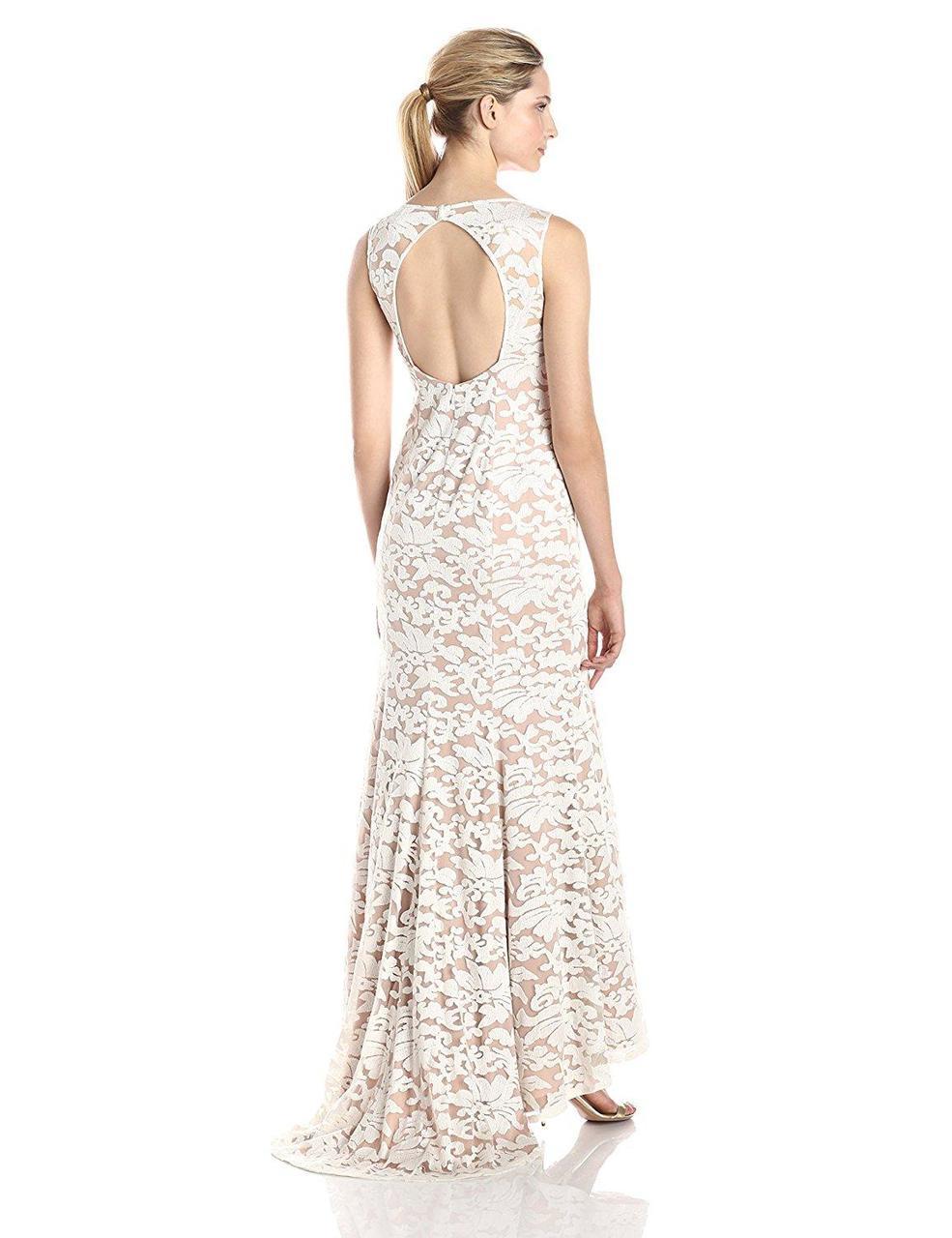 Adrianna Papell - 91906310 Embroidered Sleeveless Evening Gown in White and Neutral