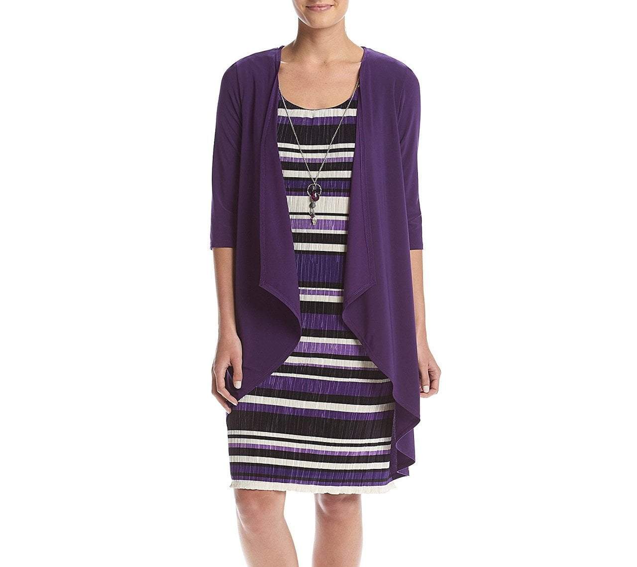 R&M Richards - 1577 Scoop Neck Striped Dress with Jacket in Purple