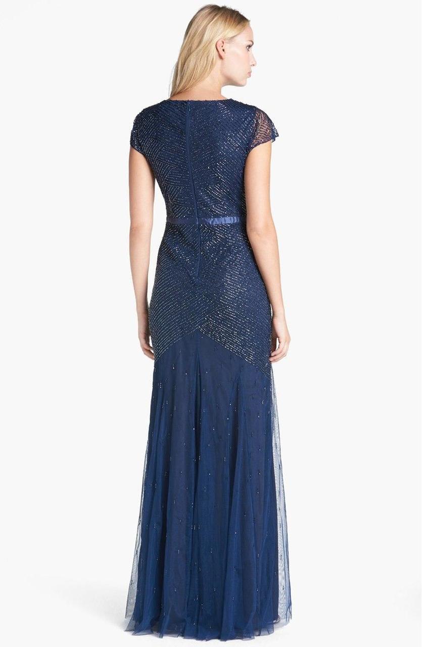 Adrianna Papell - Sequined V Neck Long Dress 91885900 in Blue