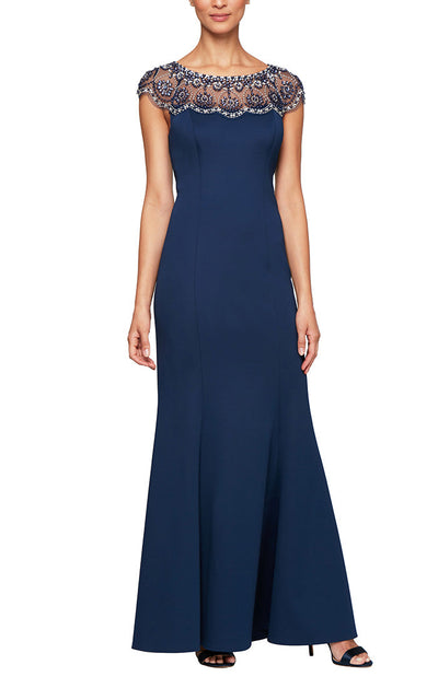 Alex Evenings 8160204 - Beaded Illusion Neckline Evening Dress In Blue